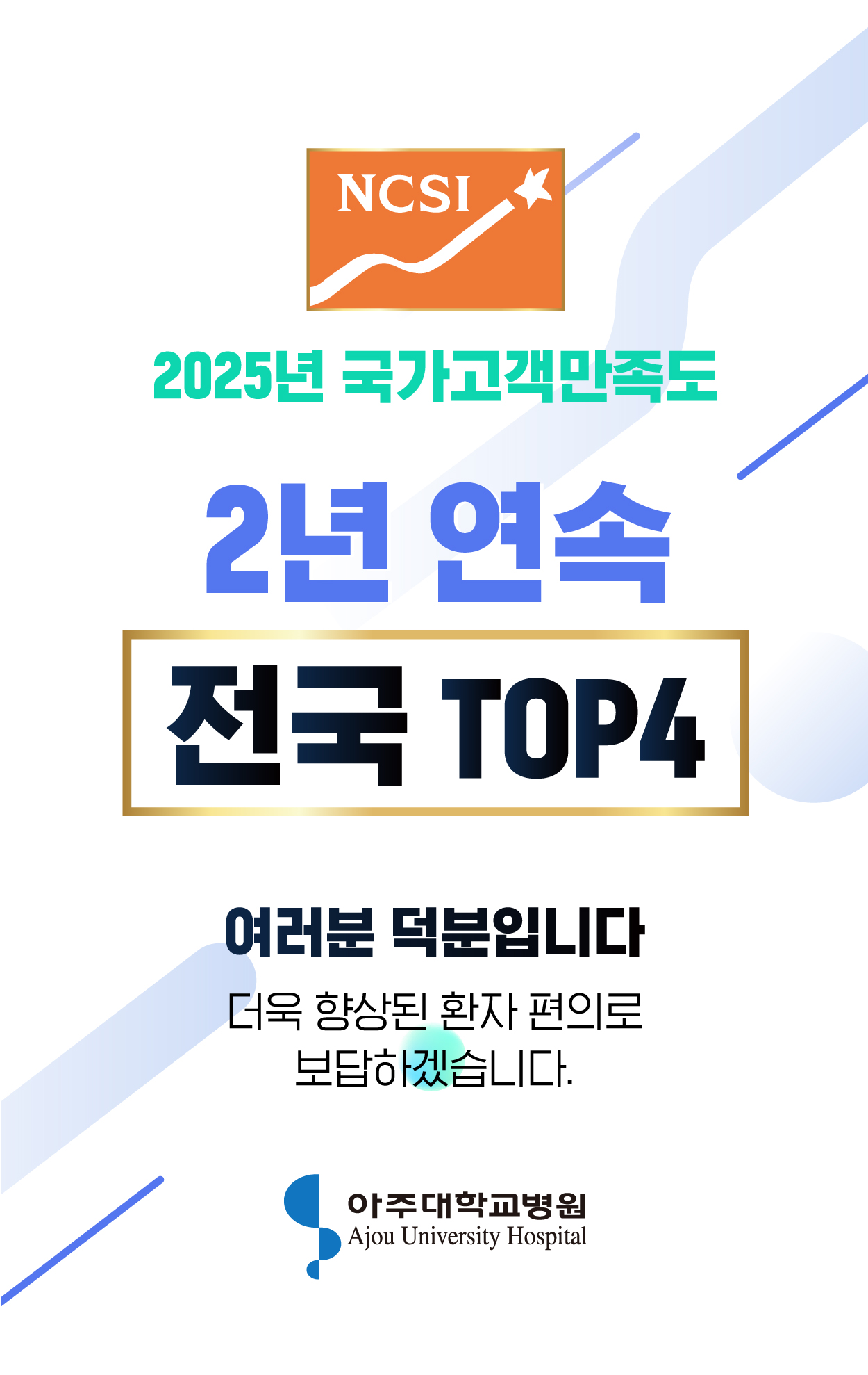 NCSI(국가고객만족도) 조사 병원 부문 4위